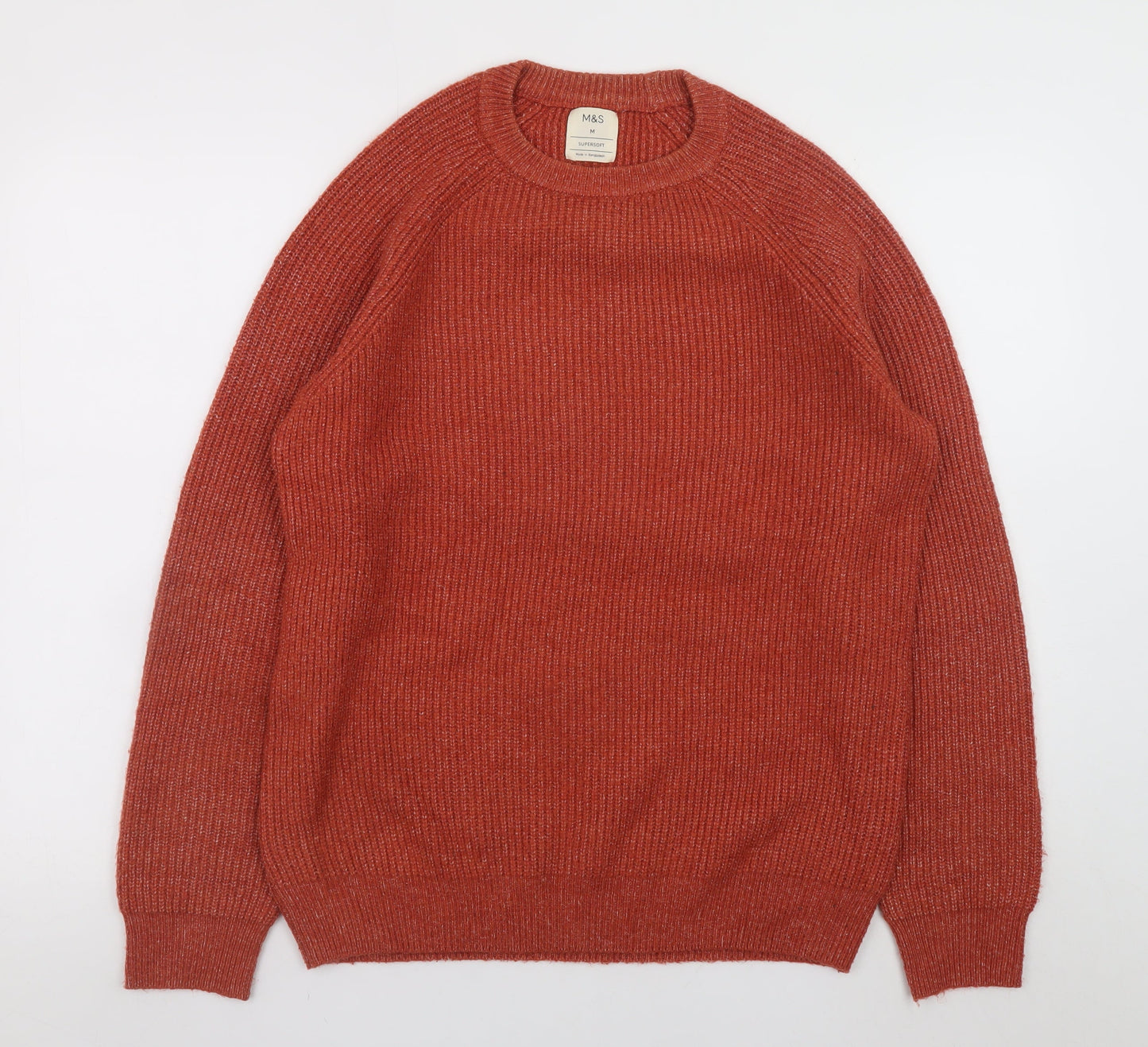 Marks and Spencer Men's Red Ribbed Knit Pullover Jumper Size M