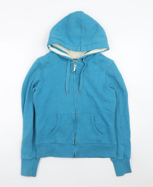 H&M L.O.G.G Women Blue Full Zip Hoodie M Fleece Lined Cotton Casual