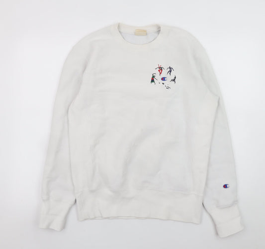 Champion Men's White Reverse Weave Embroidered Sweatshirt Size S