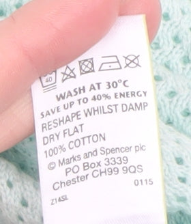 Marks and Spencer Women Green Size 8 Open-Knit Cotton Jumper