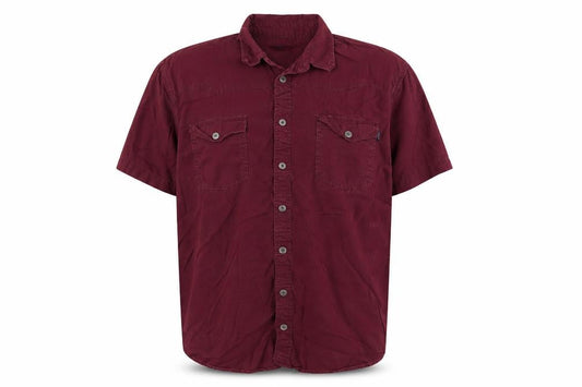 Arizona Mens Burgundy Short Sleeve Button-Up Cotton Shirt Size 18.5