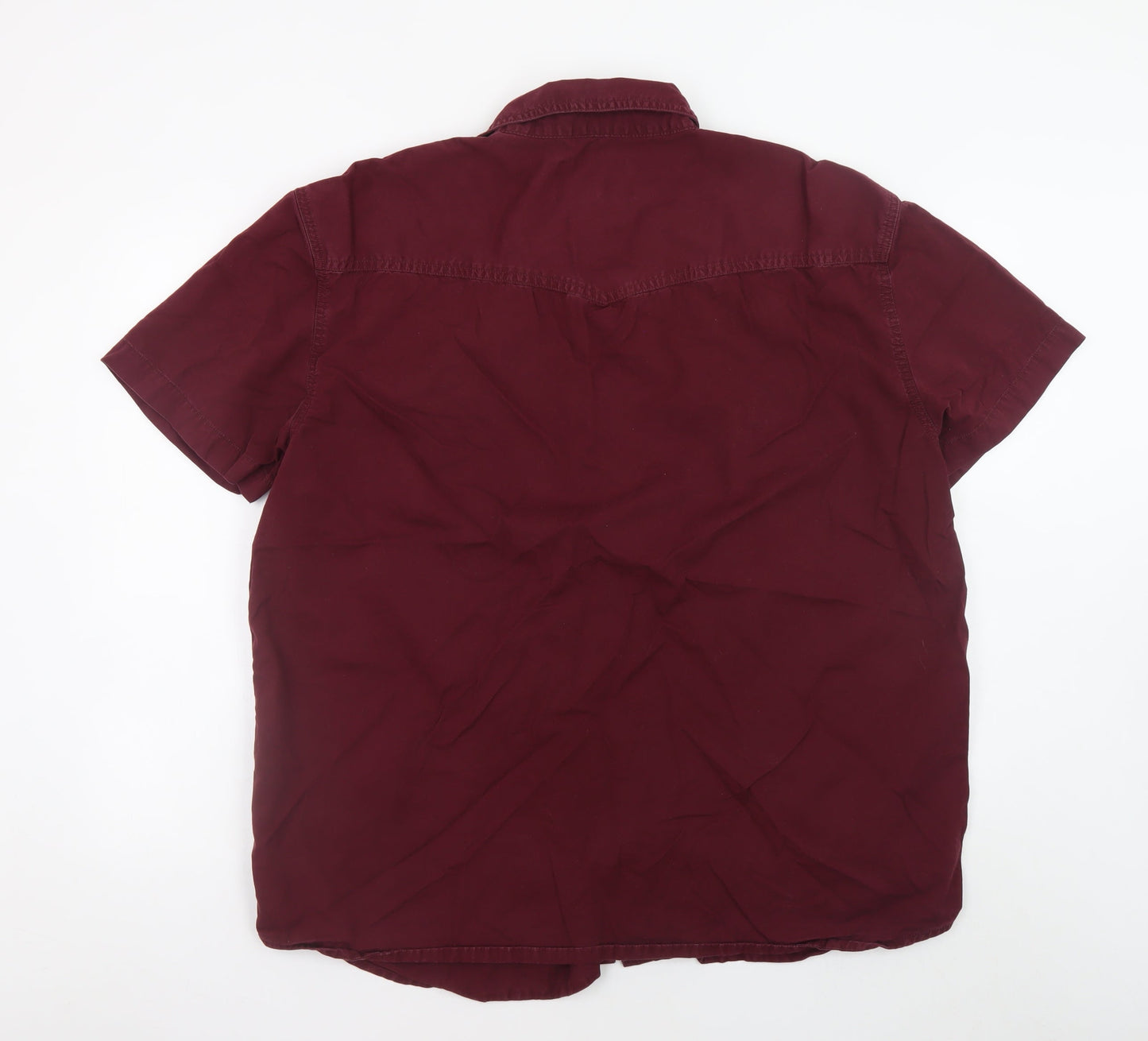 Arizona Mens Burgundy Short Sleeve Button-Up Cotton Shirt Size 18.5