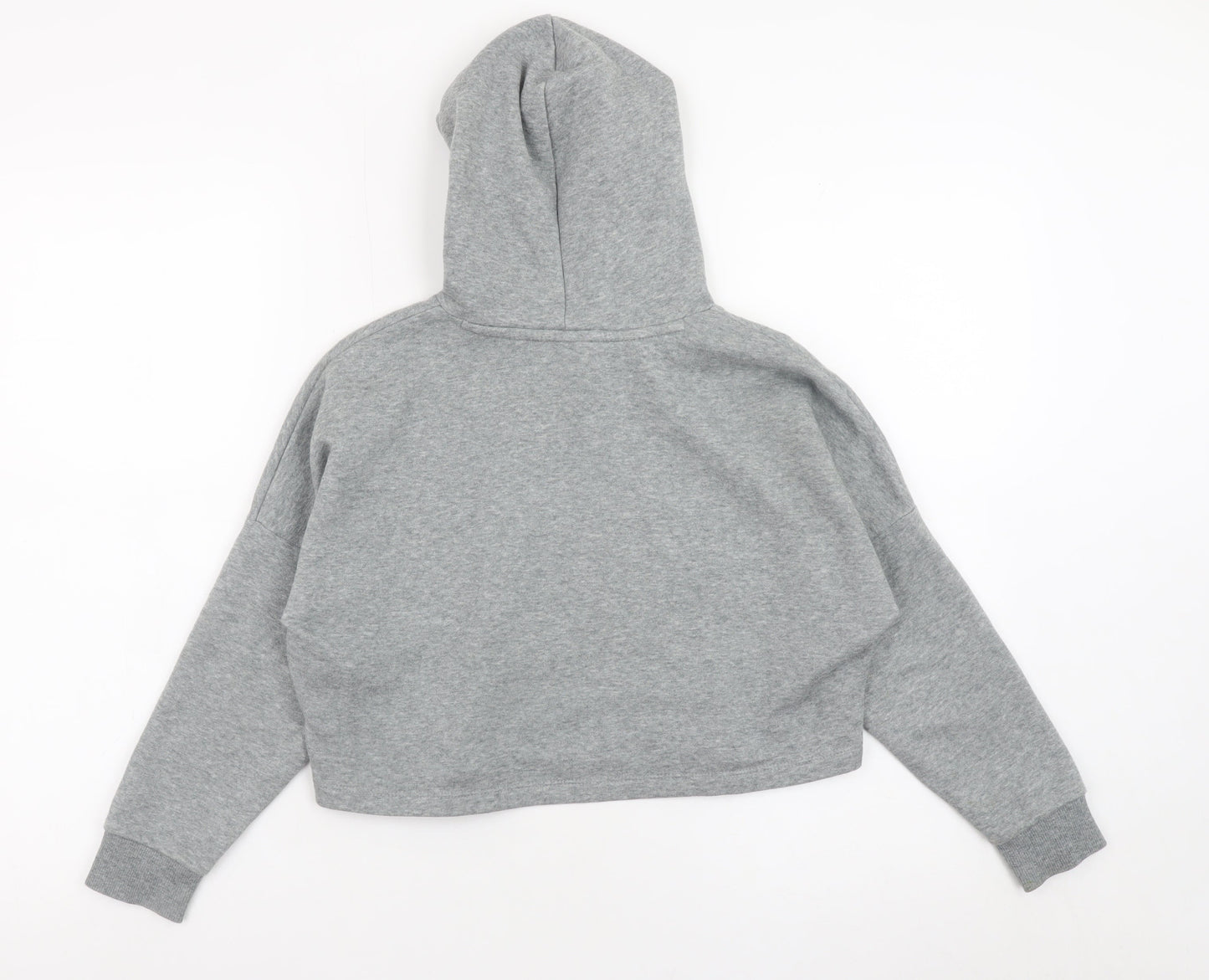 Puma Girls Grey Hooded Pullover Sweatshirt 7-8 Years Cropped Logo Style