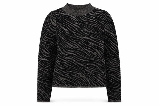 Warehouse Women's Black Metallic Animal Print High Neck Jumper Size 6