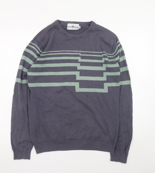 Madcap England Men's Grey Green Striped Cotton Pullover Jumper L
