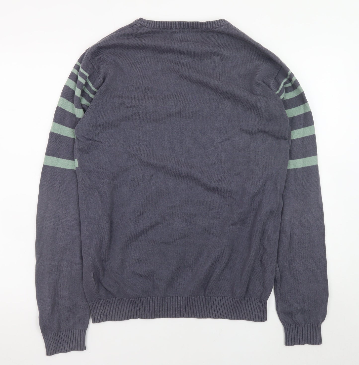 Madcap England Men's Grey Green Striped Cotton Pullover Jumper L