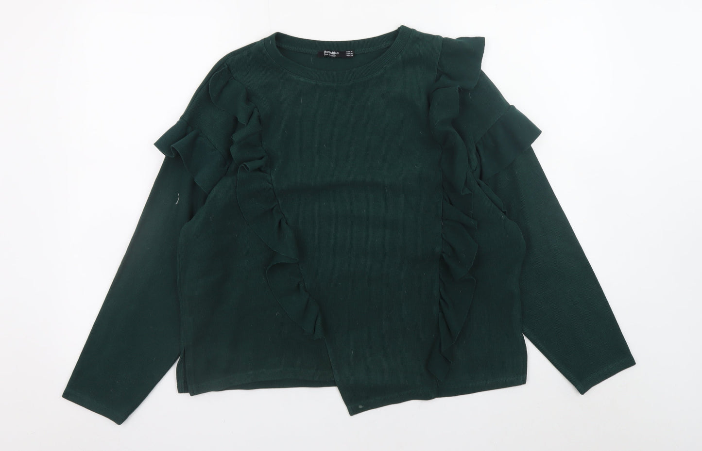 Bershka Women’s Green Ruffle Pullover Jumper Size 12