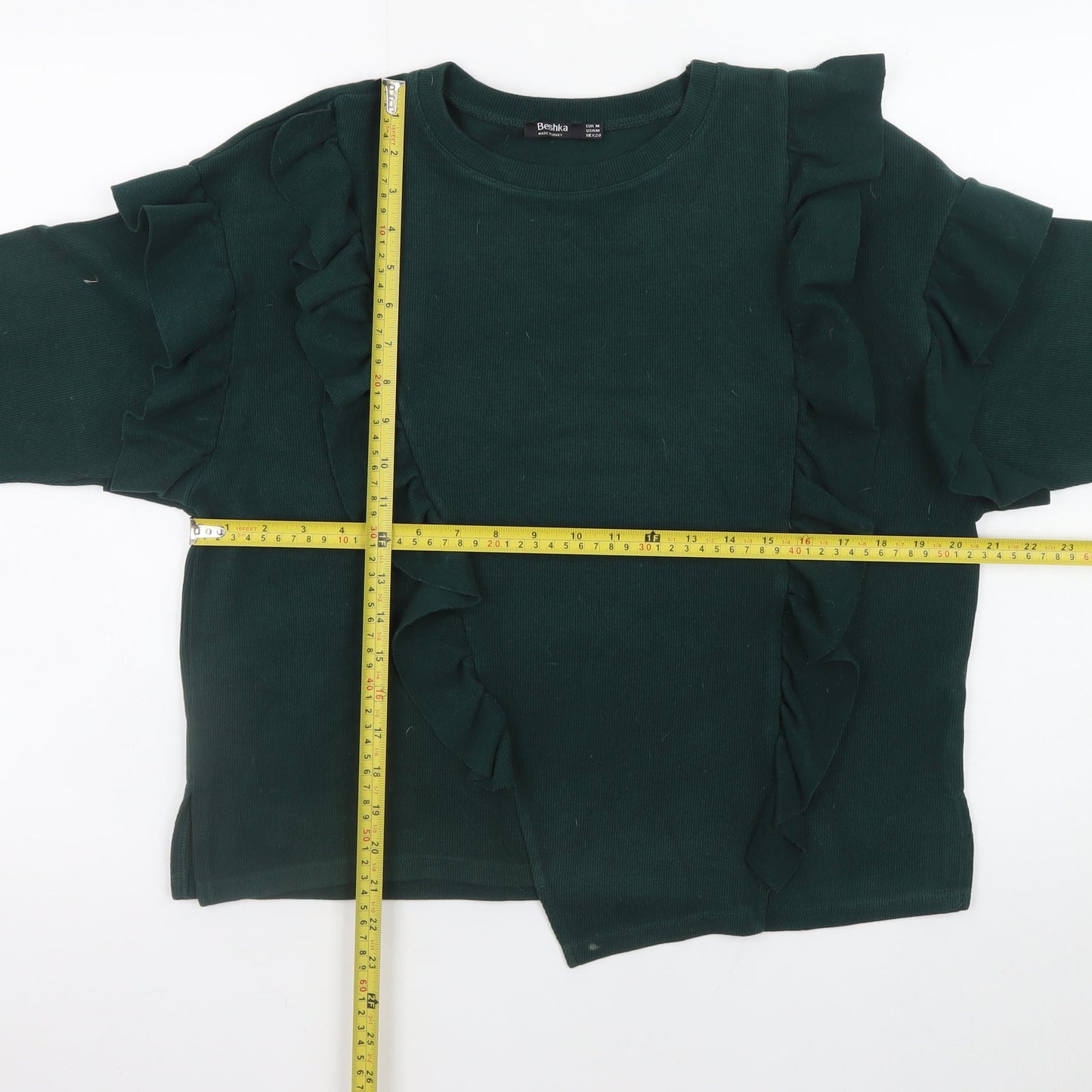 Bershka Women’s Green Ruffle Pullover Jumper Size 12