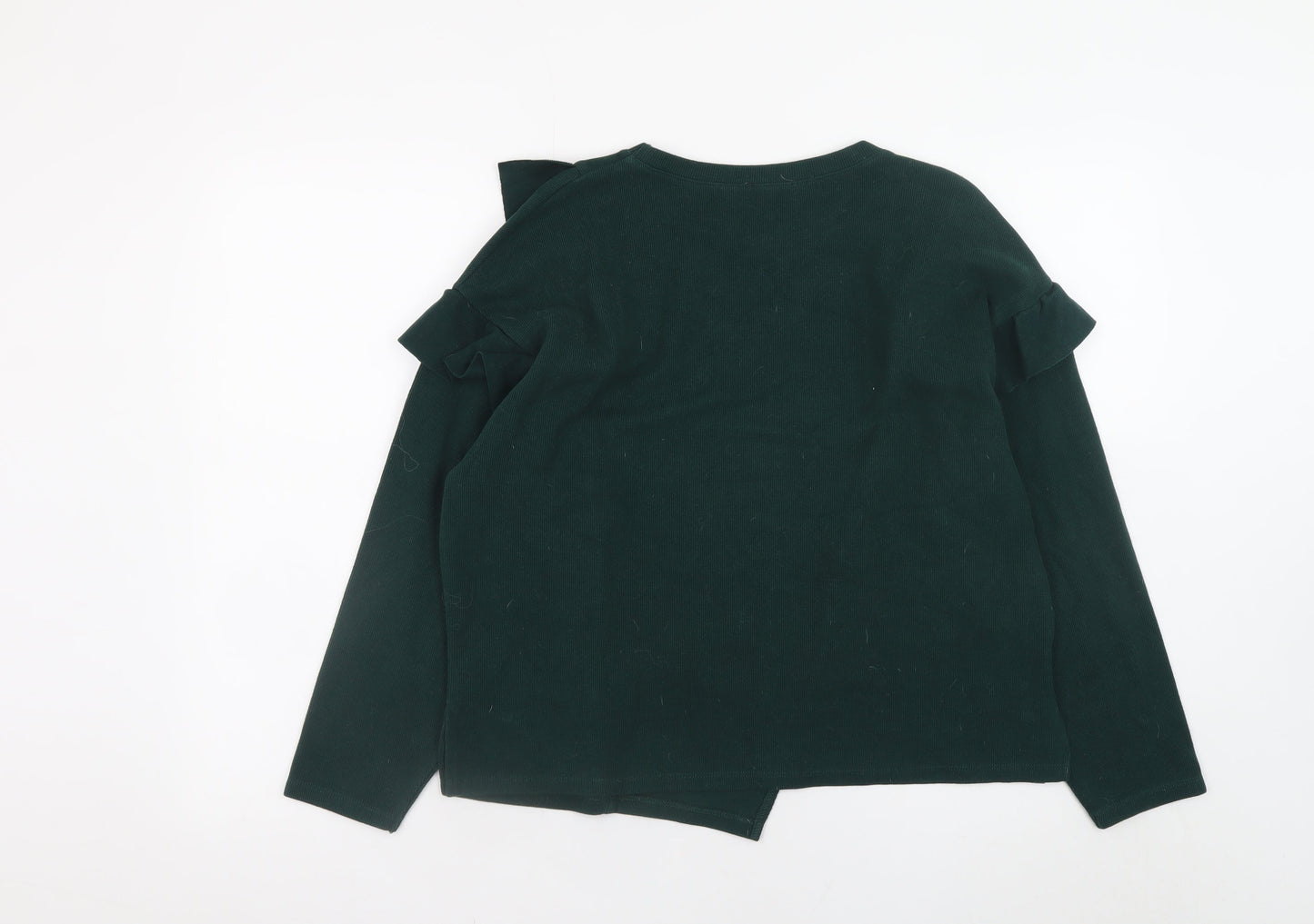 Bershka Women’s Green Ruffle Pullover Jumper Size 12