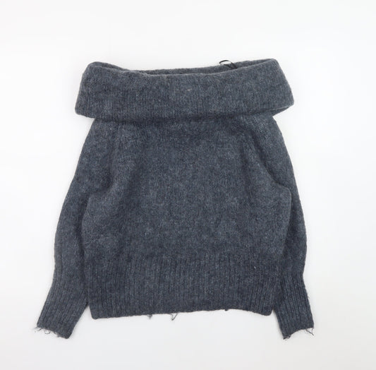 H&M Womens Grey Cowl Neck Chunky-Knit Pullover Jumper Size S