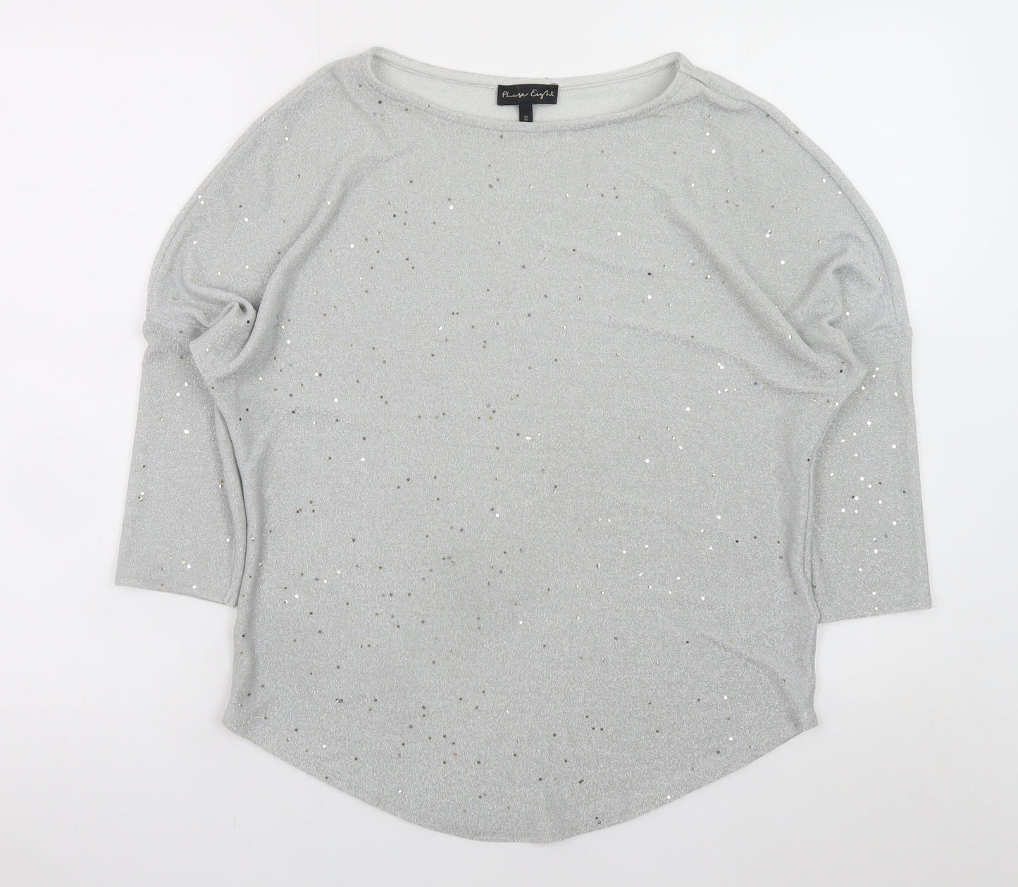 Phase Eight Women Silver Glitter Knit 3/4 Sleeve Blouse UK 10