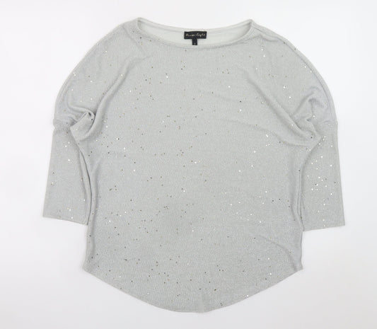 Phase Eight Women Silver Glitter Knit 3/4 Sleeve Blouse UK 10