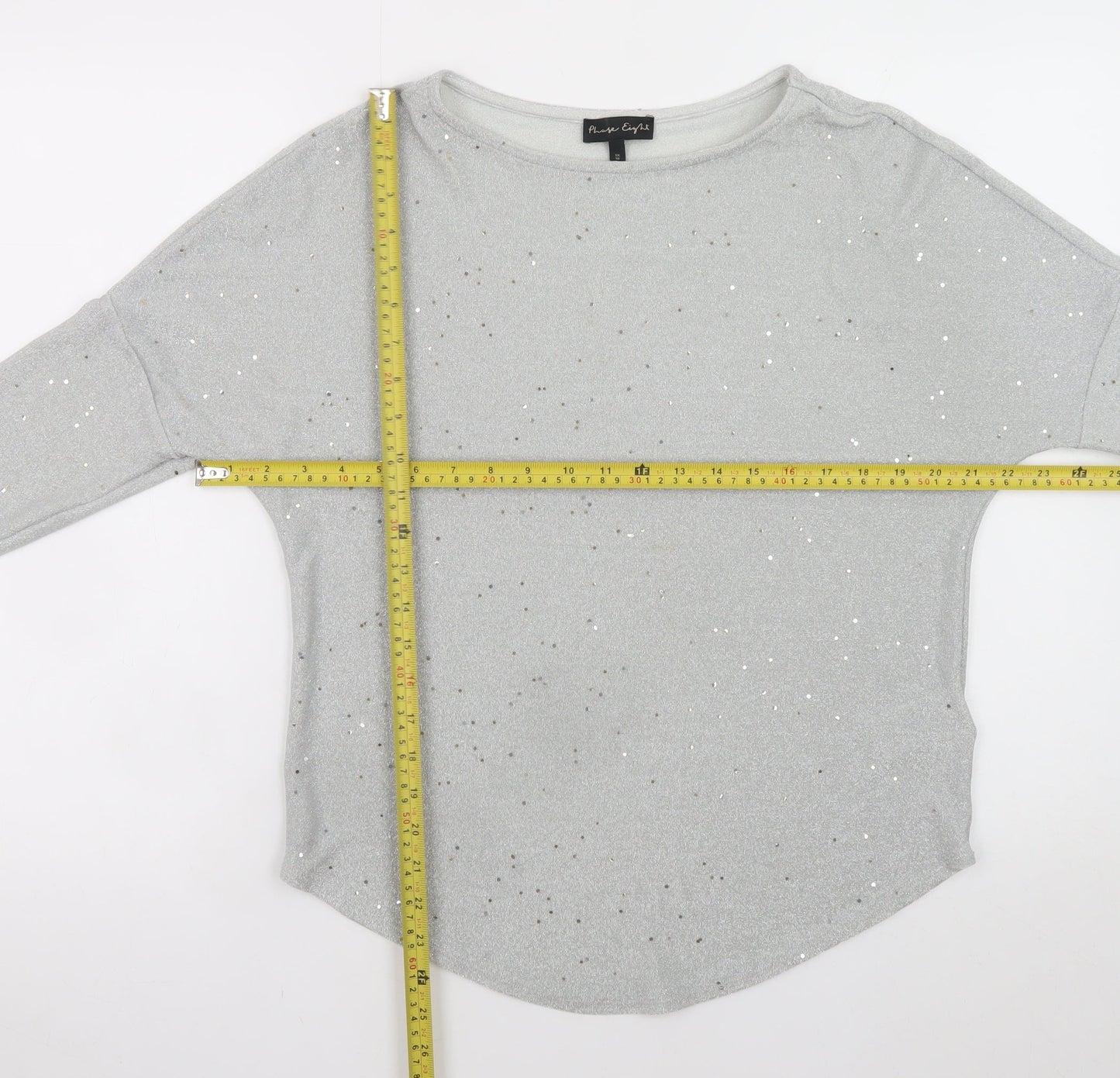Phase Eight Women Silver Glitter Knit 3/4 Sleeve Blouse UK 10