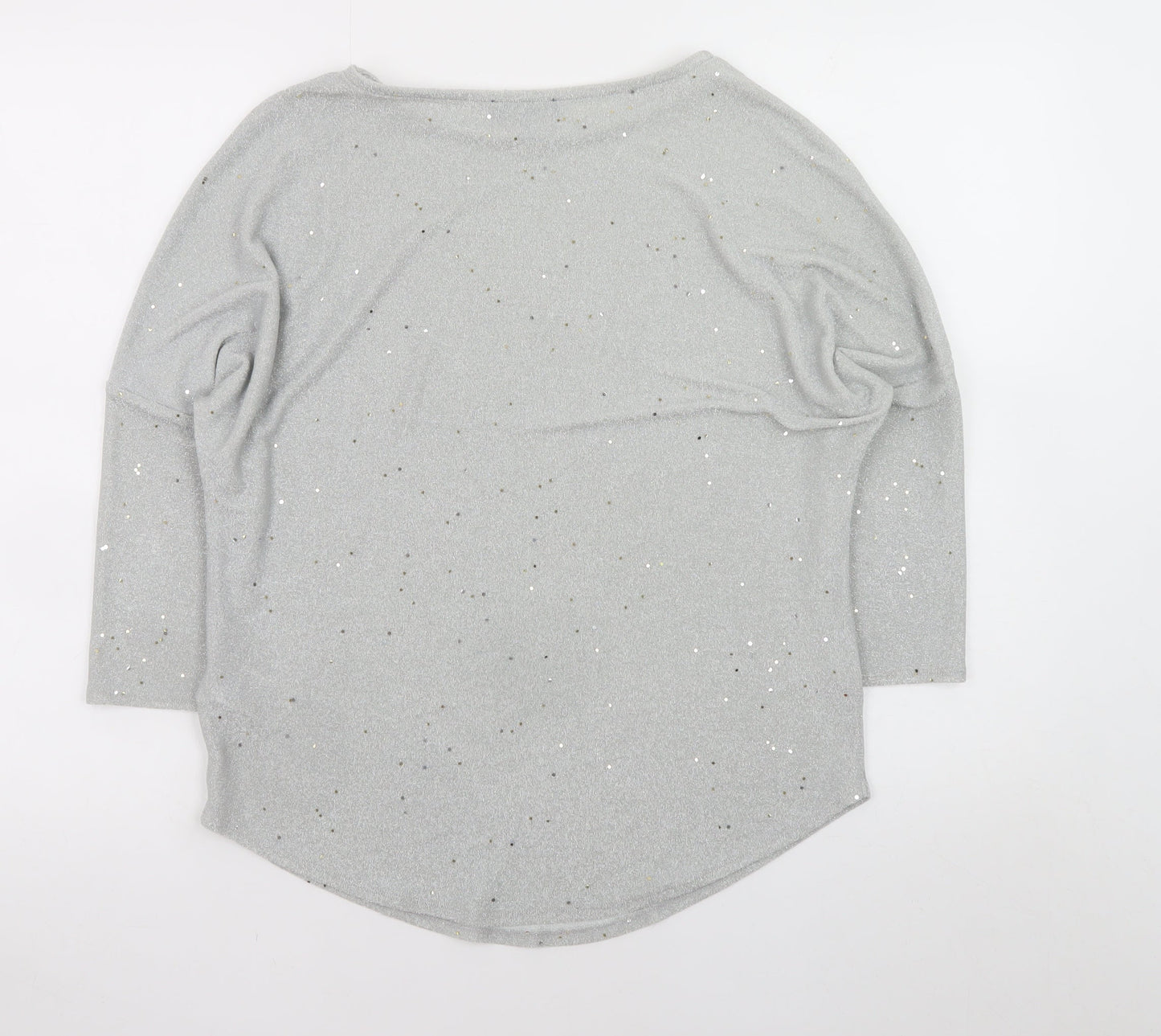 Phase Eight Women Silver Glitter Knit 3/4 Sleeve Blouse UK 10