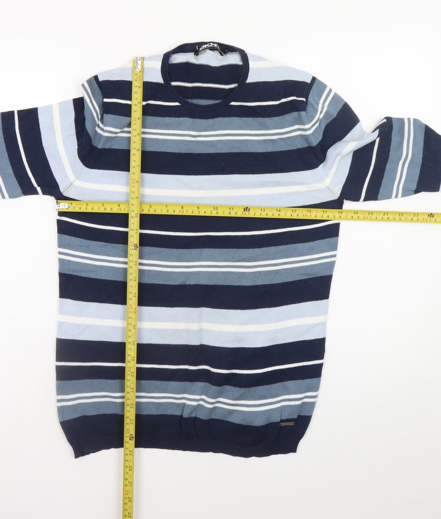 DKNY Men's Blue Striped Cotton Crew Neck Pullover Jumper Size M
