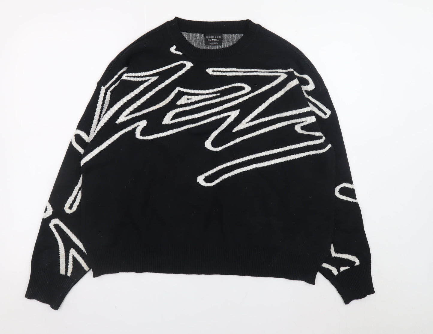 iets frans... Women's Black Graphic Knit Crew Neck Jumper Size S