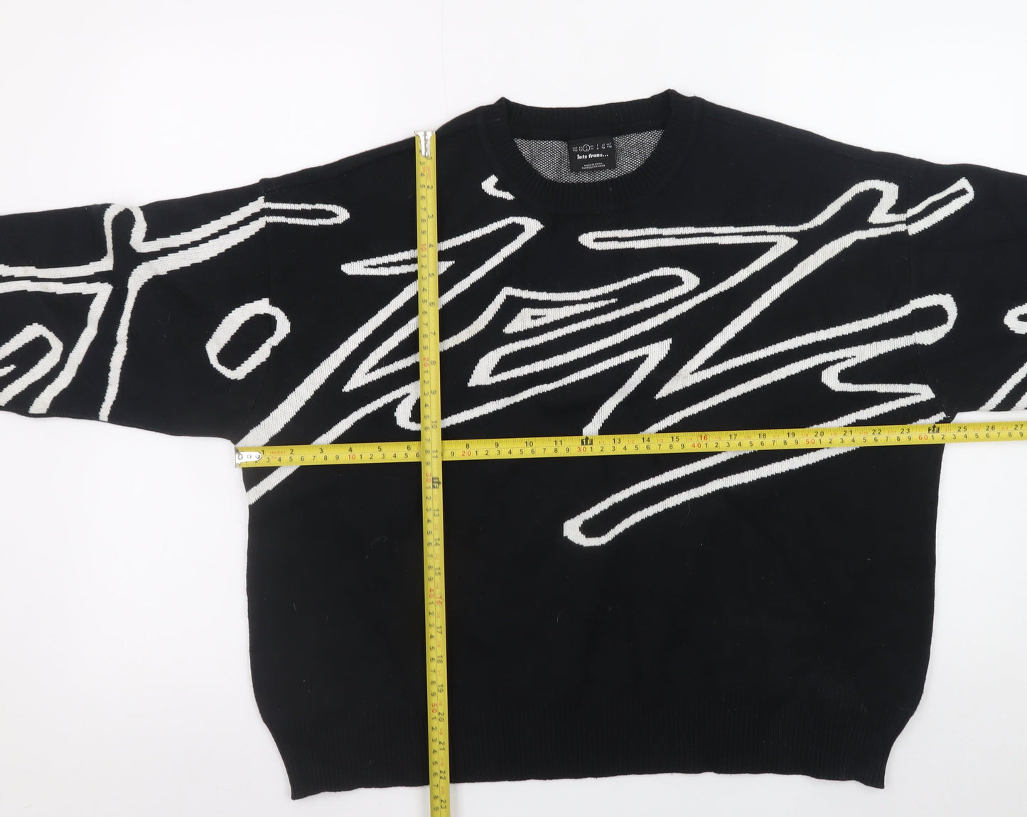 iets frans... Women's Black Graphic Knit Crew Neck Jumper Size S