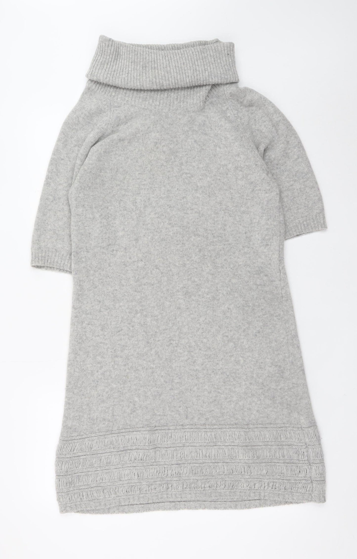 Benetton Women’s Grey Wool Roll Neck Jumper Dress Size 10