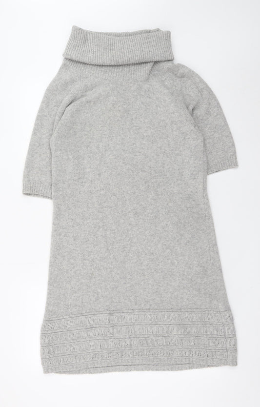 Benetton Women’s Grey Wool Roll Neck Jumper Dress Size 10