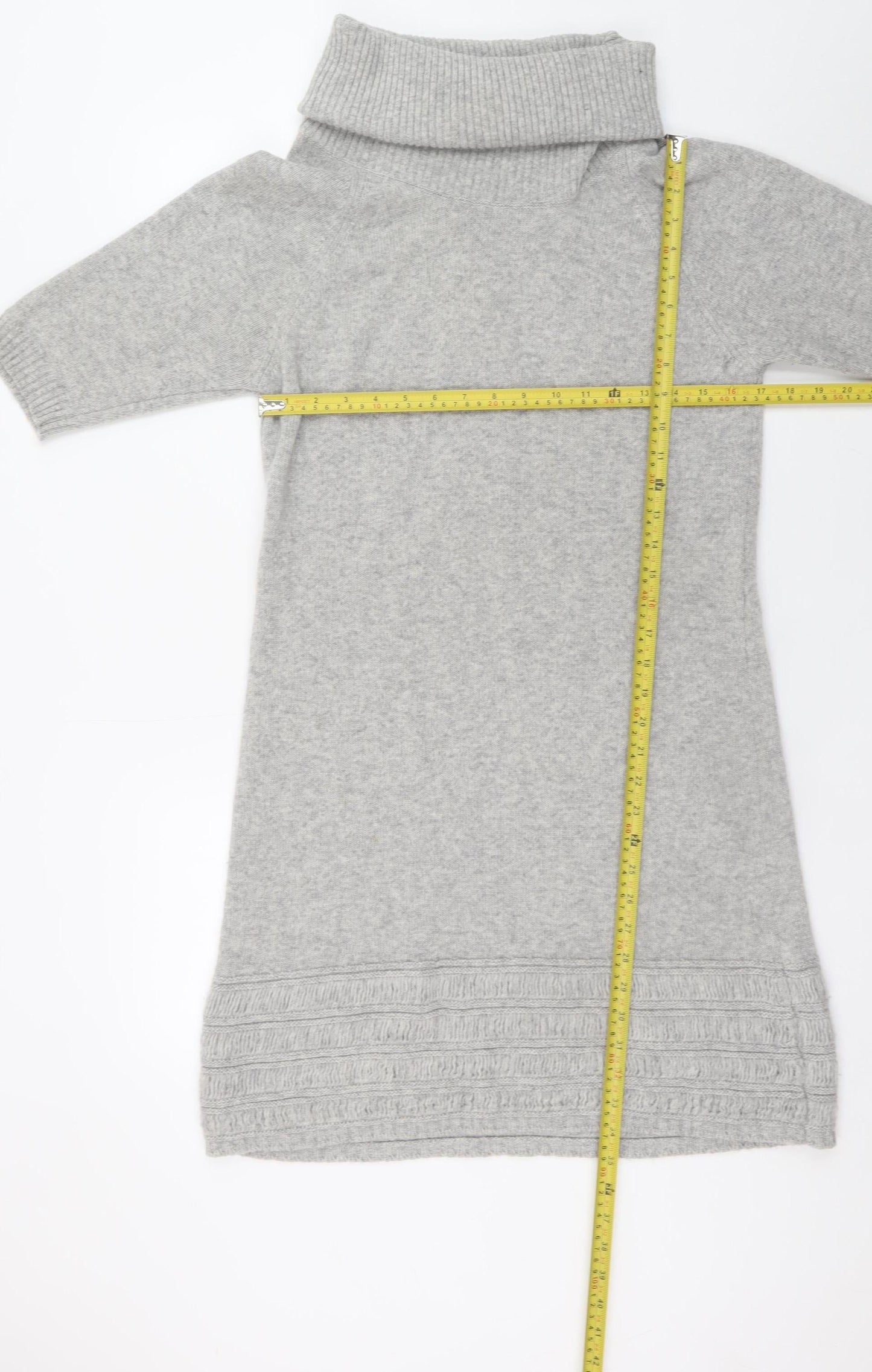 Benetton Women’s Grey Wool Roll Neck Jumper Dress Size 10