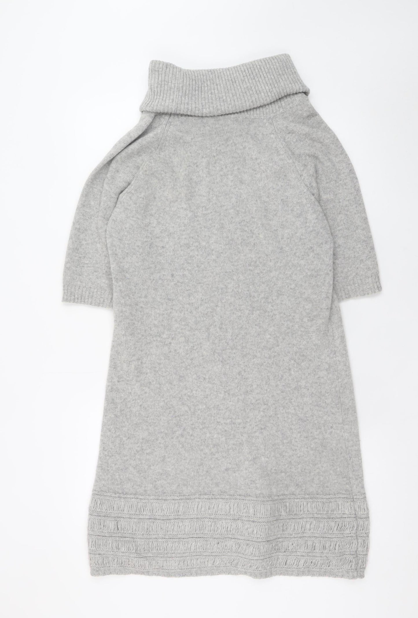 Benetton Women’s Grey Wool Roll Neck Jumper Dress Size 10
