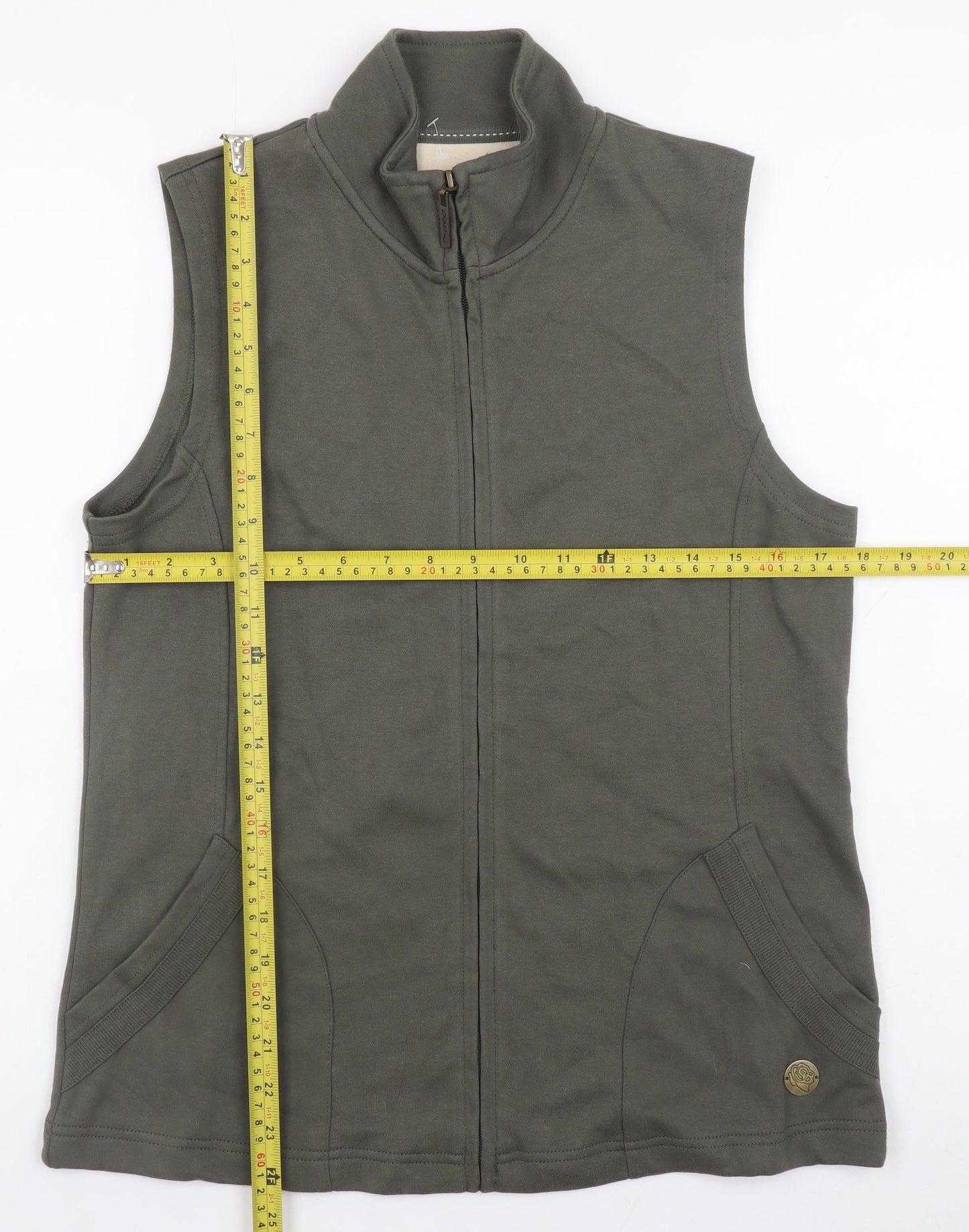 Dash Womens Green Cotton Blend Zip Waistcoat Size 10