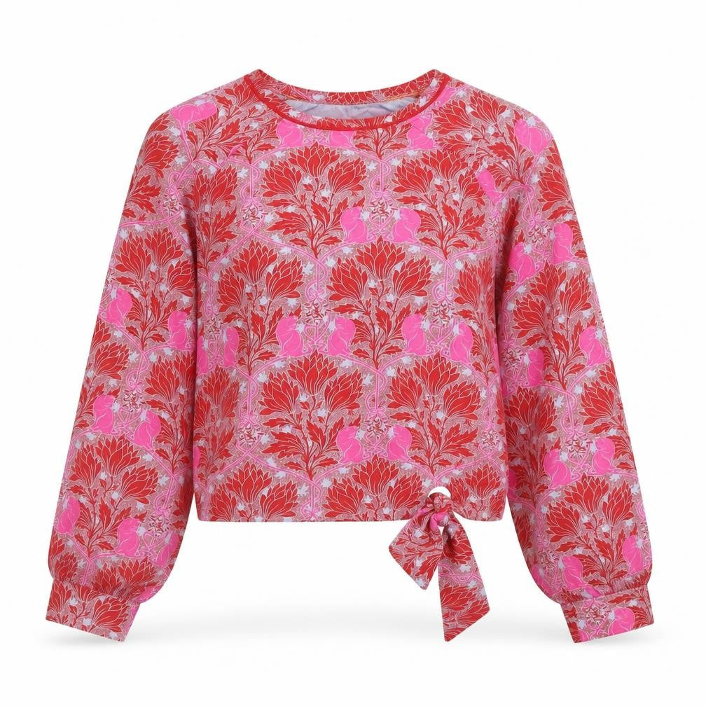 Night Owl Women's Red Floral Cropped Jersey Blouse M