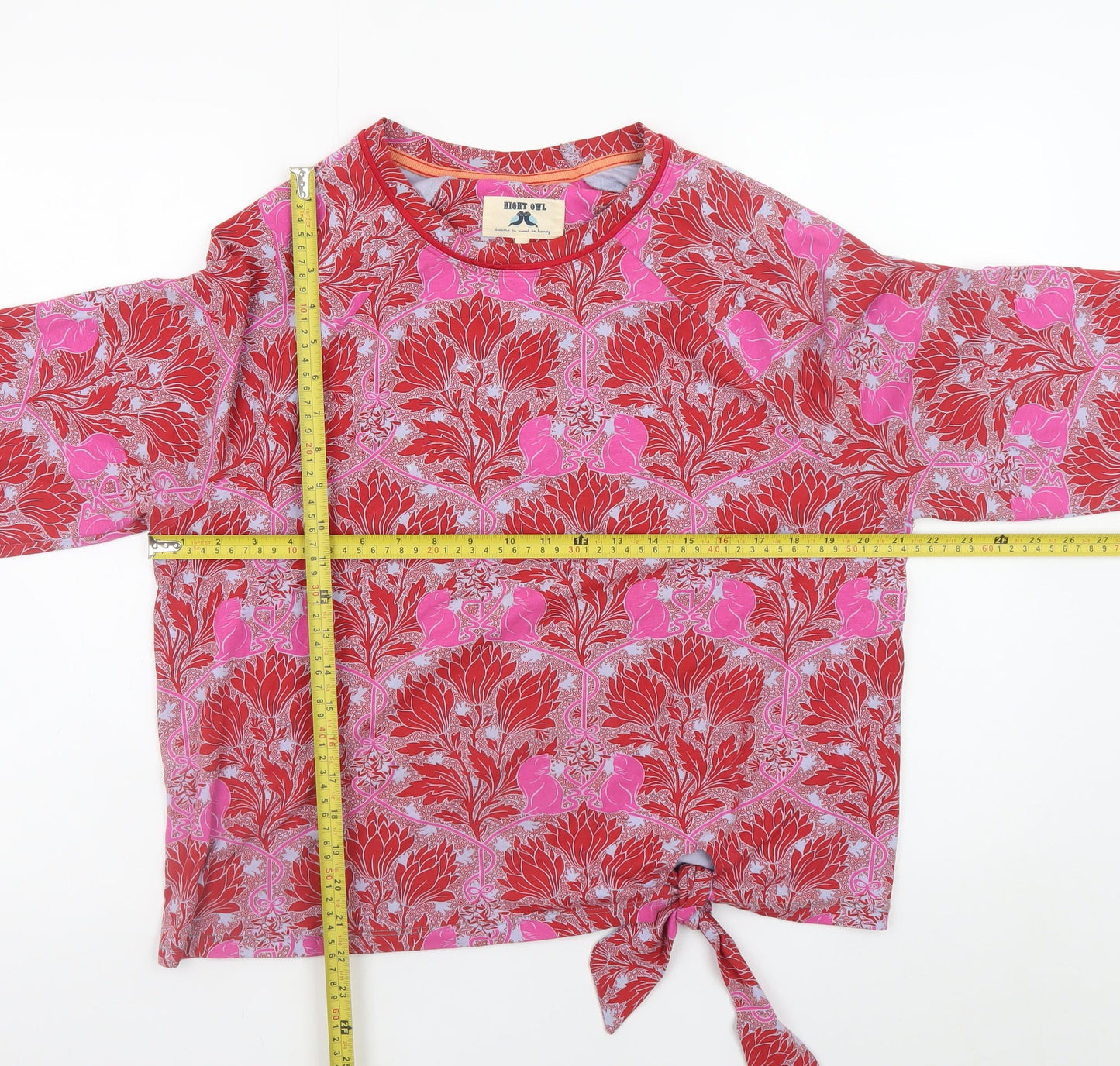 Night Owl Women's Red Floral Cropped Jersey Blouse M