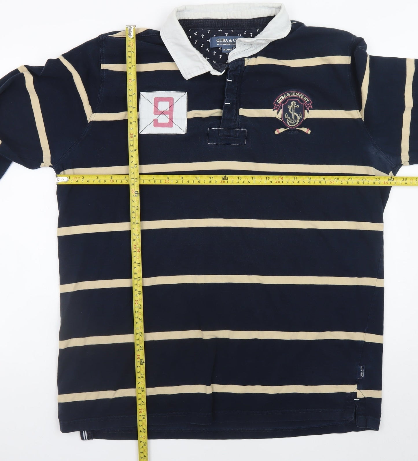 Quba & Co Men's Blue Striped Button-Up Rugby Shirt 2XL Long Sleeve Cotton