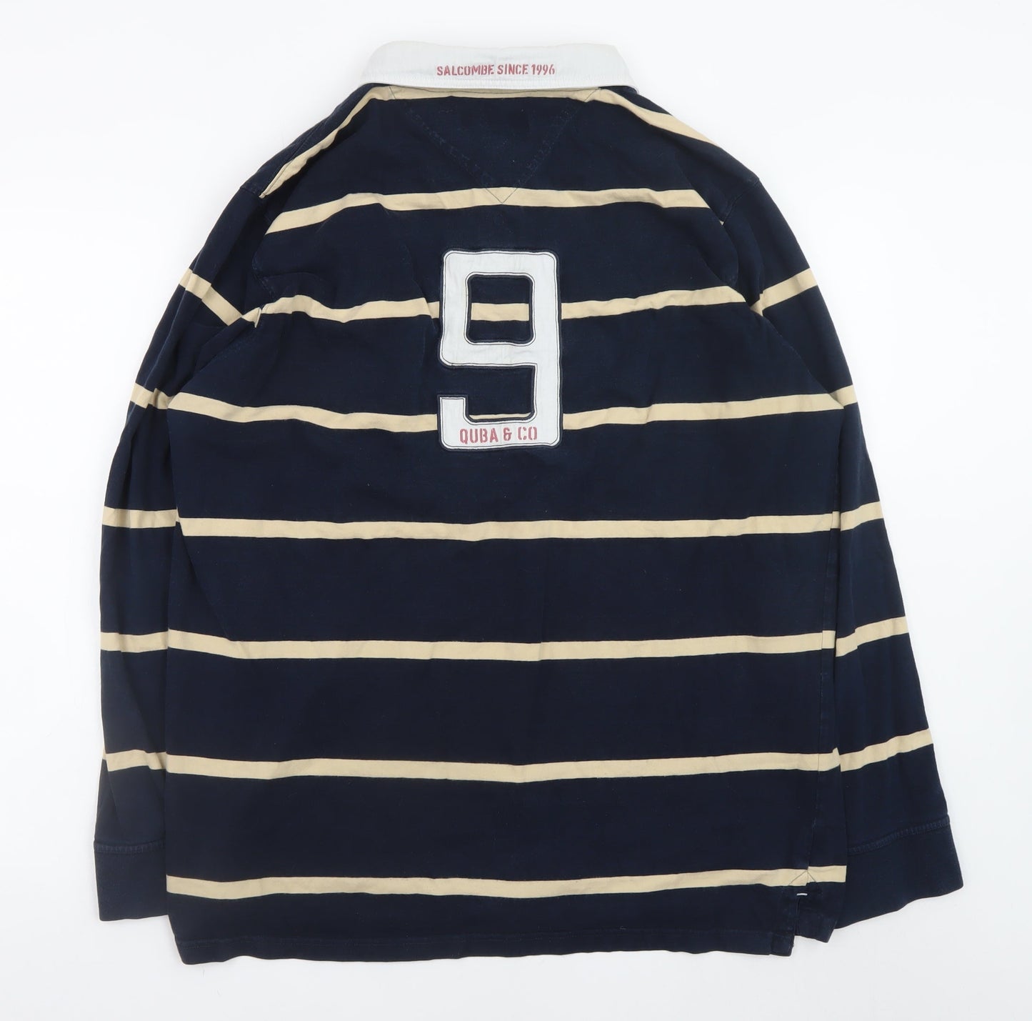 Quba & Co Men's Blue Striped Button-Up Rugby Shirt 2XL Long Sleeve Cotton
