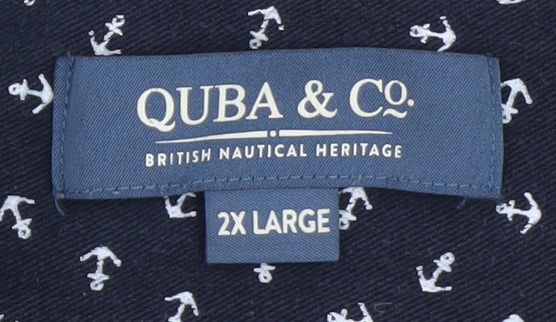 Quba & Co Men's Blue Striped Button-Up Rugby Shirt 2XL Long Sleeve Cotton