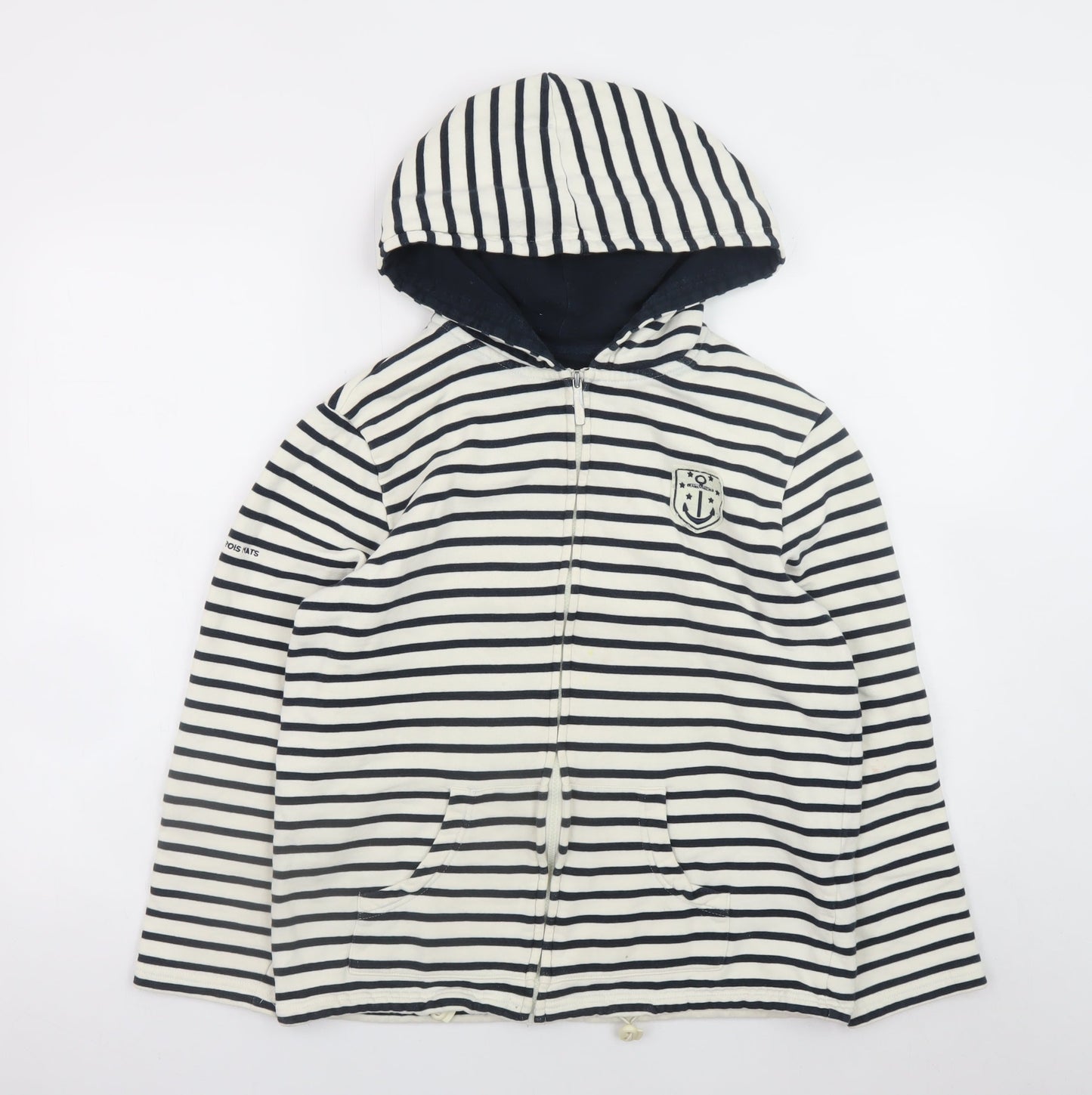 Les Trois Mats Women’s Navy Stripe Full Zip Hoodie Size M Cotton Nautical
