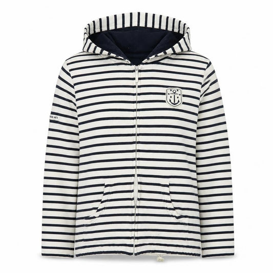 Les Trois Mats Women’s Navy Stripe Full Zip Hoodie Size M Cotton Nautical