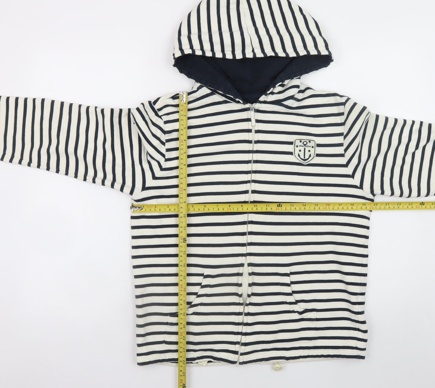 Les Trois Mats Women’s Navy Stripe Full Zip Hoodie Size M Cotton Nautical