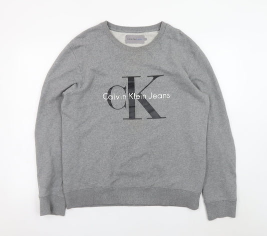 Calvin Klein Jeans Men's Grey Crew Neck Logo Sweatshirt L