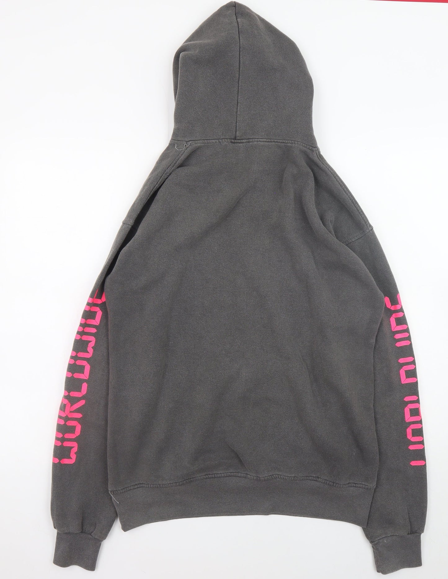 PrettyLittleThing Women's Grey Hoodie Small Worldwide Graphic Pullover