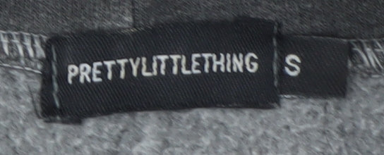 PrettyLittleThing Women's Grey Hoodie Small Worldwide Graphic Pullover