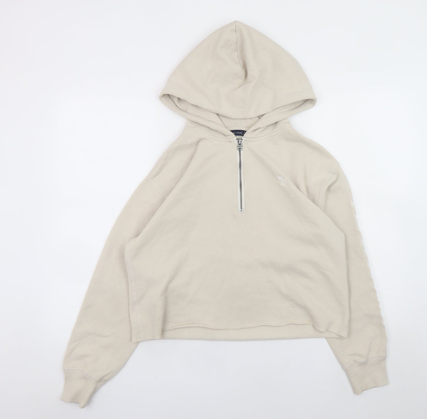 Abercrombie & Fitch Women Beige 1/4 Zip Hoodie Sweatshirt Size S