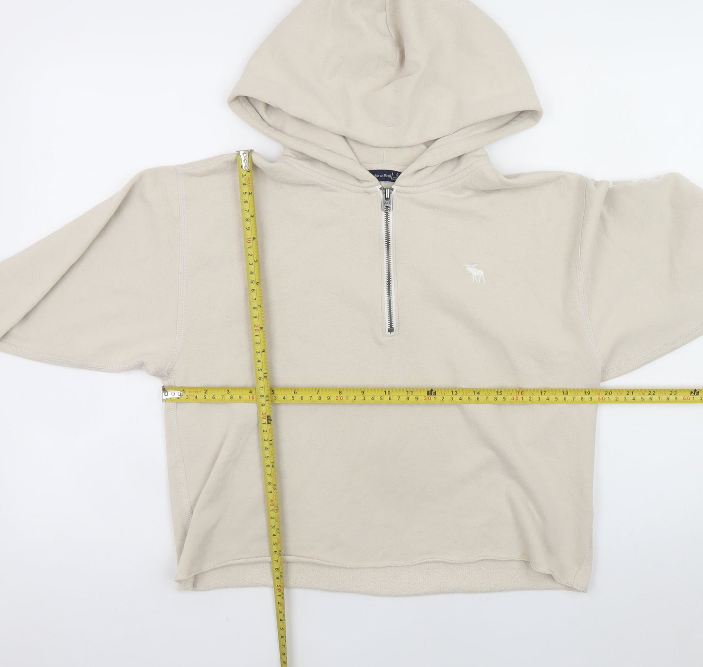Abercrombie & Fitch Women Beige 1/4 Zip Hoodie Sweatshirt Size S