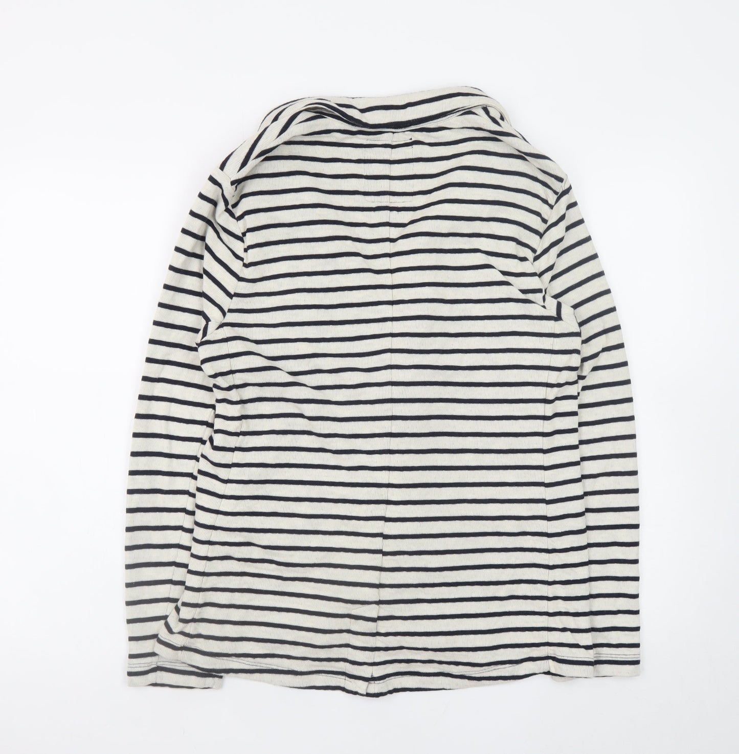 Superdry Womens White Striped Knit Cardigan L Collared Long Sleeve