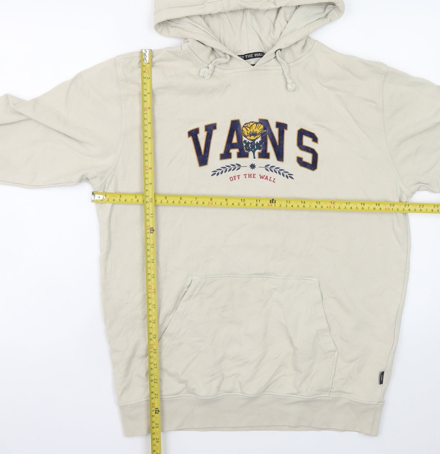 Vans Mens Beige Small Pullover Hoodie Embroidered Logo Sweatshirt
