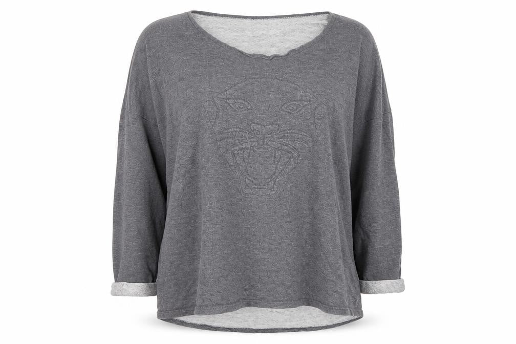 H&M Divided Women Grey Large Pullover Sweatshirt with Tiger Motif