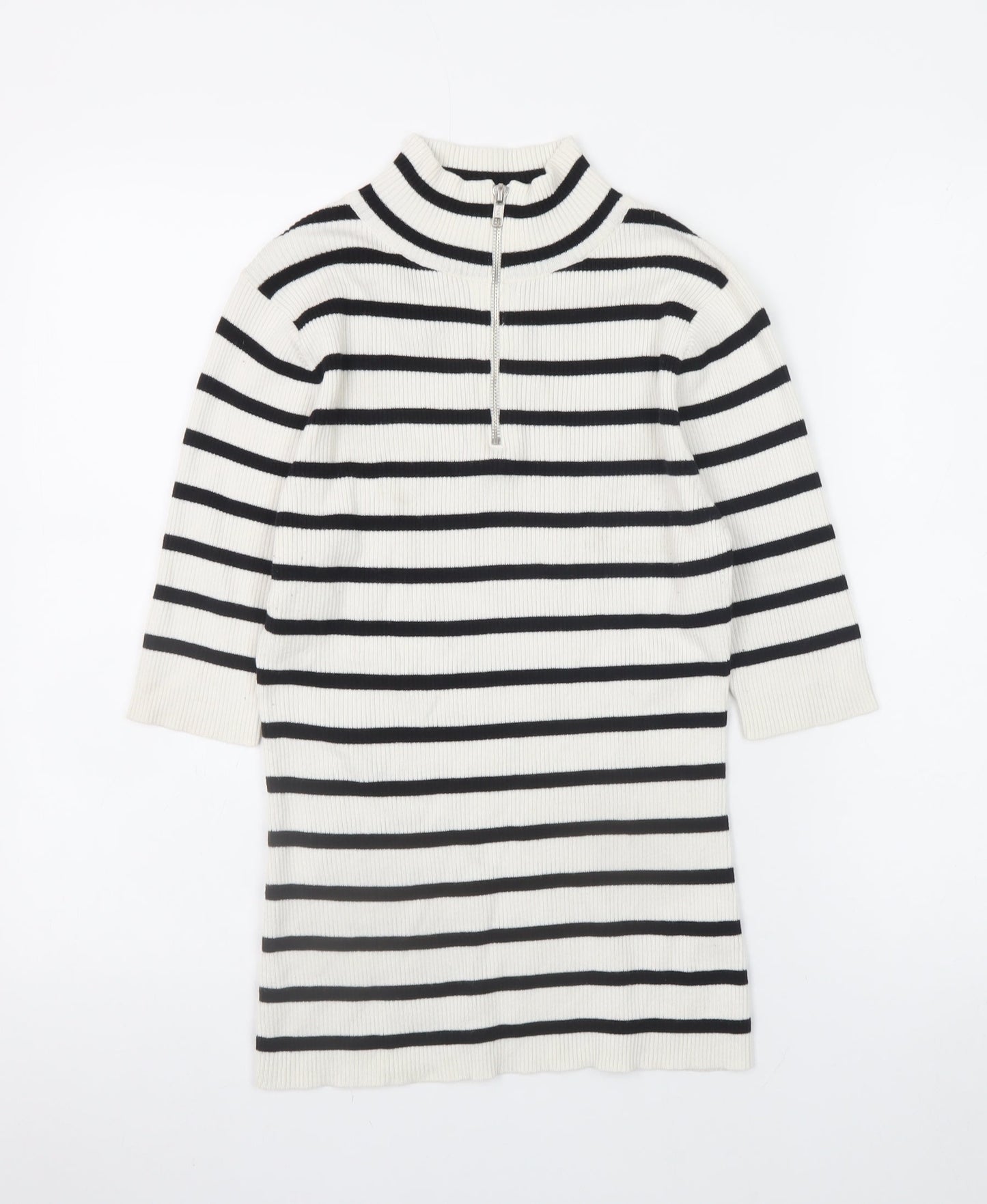 Very Women’s White Striped 1/2 Zip Mock Neck Ribbed Jumper Size 12