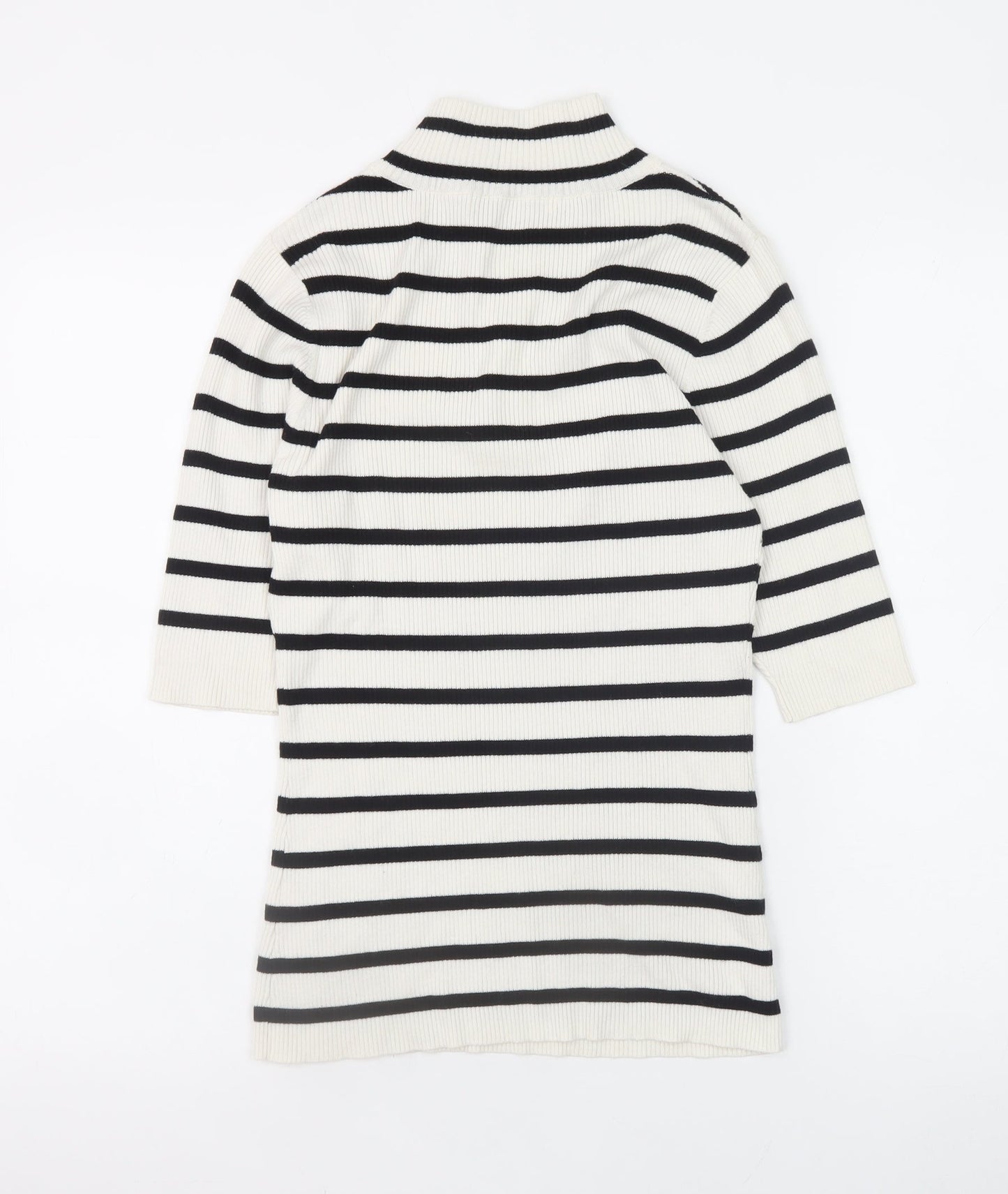 Very Women’s White Striped 1/2 Zip Mock Neck Ribbed Jumper Size 12