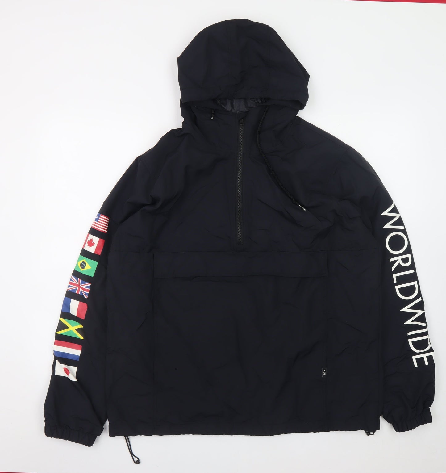 HUF Men's Black Worldwide Hooded Anorak Jacket Size M Streetwear