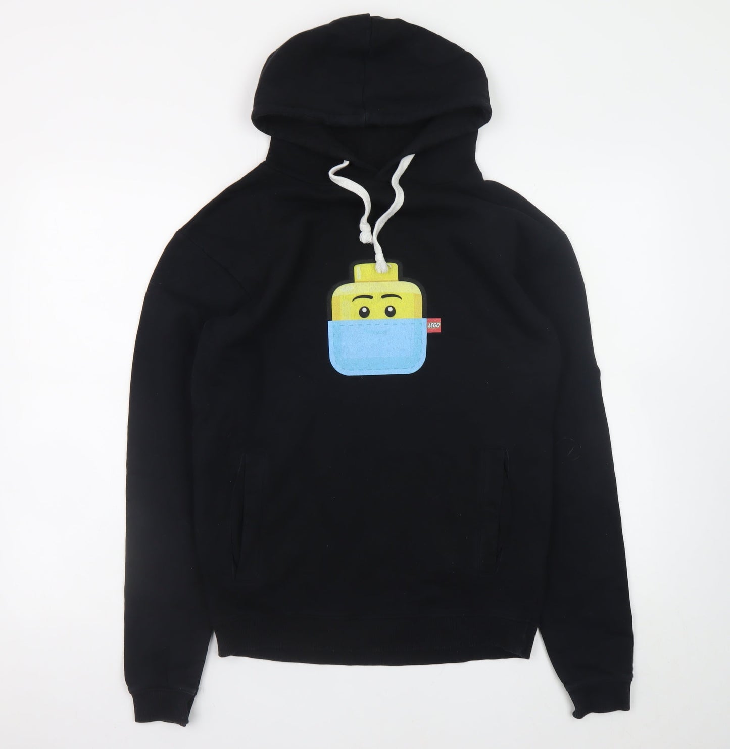 LEGO Boys Black Hoodie Small Organic Cotton Pullover Graphic Print