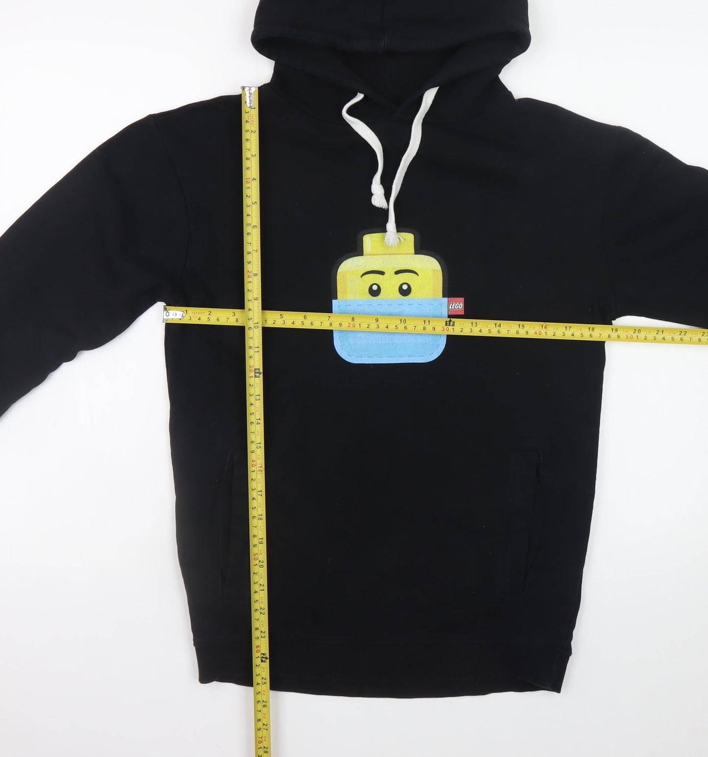 LEGO Boys Black Hoodie Small Organic Cotton Pullover Graphic Print