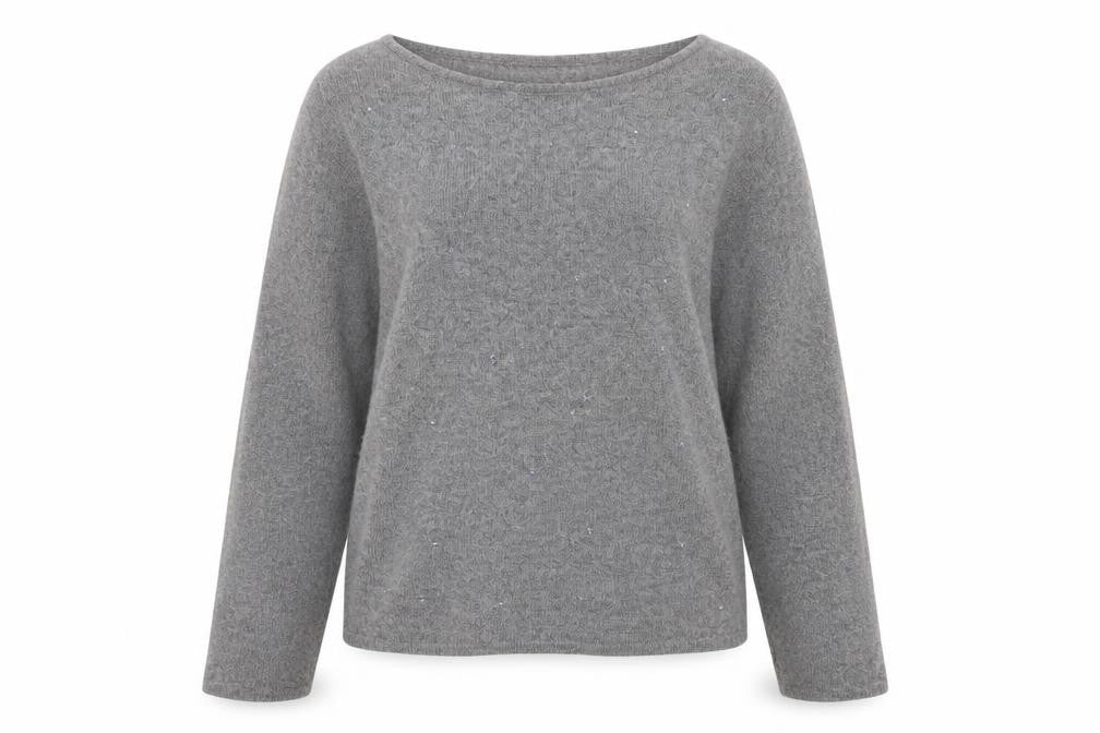 Bartolini Womens Grey Merino Wool Blend Beaded Pullover Jumper Size S