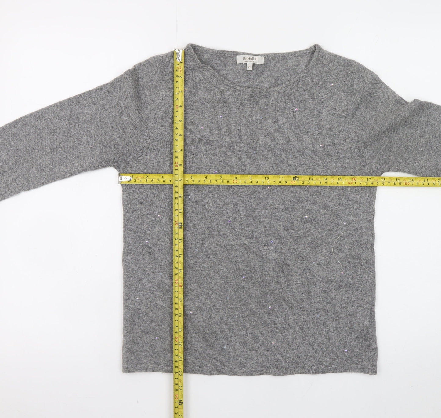 Bartolini Womens Grey Merino Wool Blend Beaded Pullover Jumper Size S