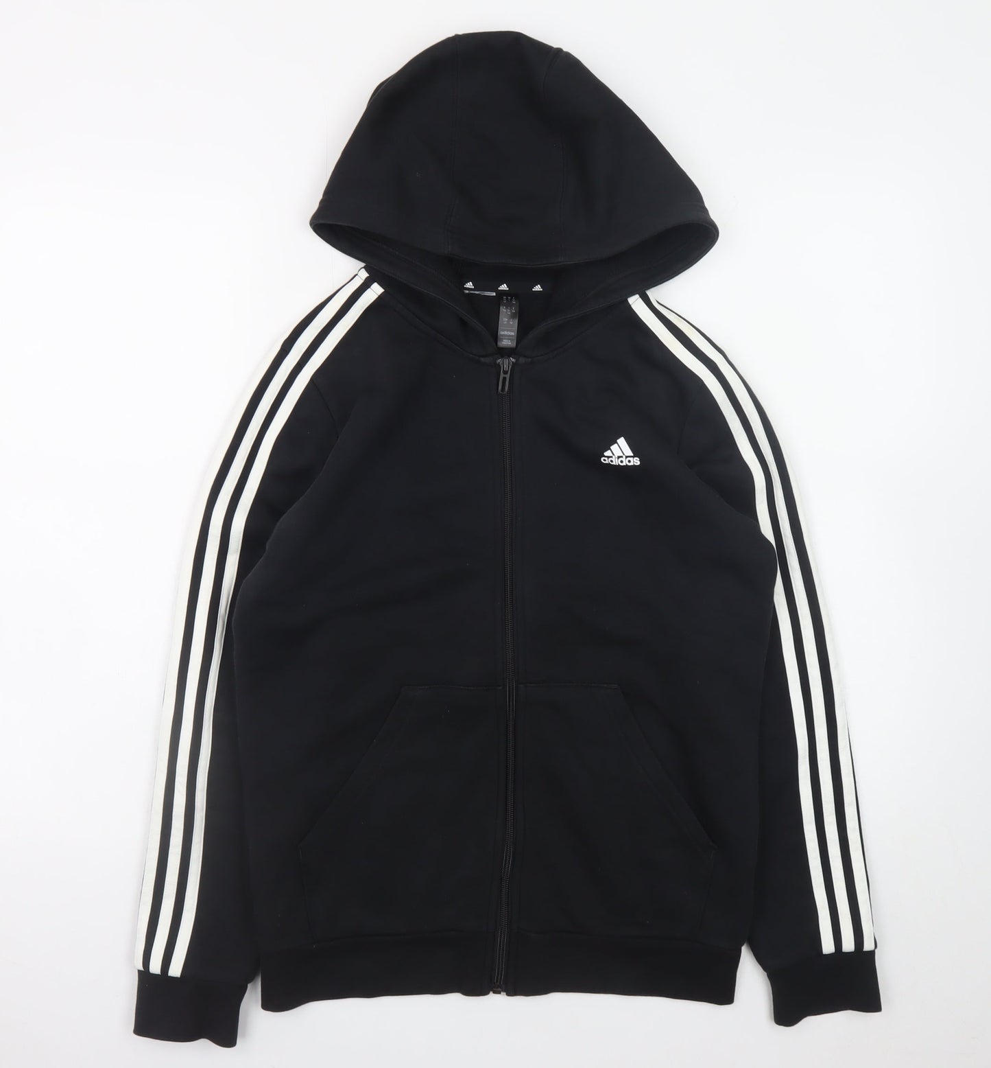 Adidas Boys Black Full Zip Hoodie 13-14 Years Fleece Sportswear